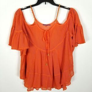 AMITA NAITHANI Women Orange Mesh Flared Cover Up Top Size S Orange ‎ Boho
